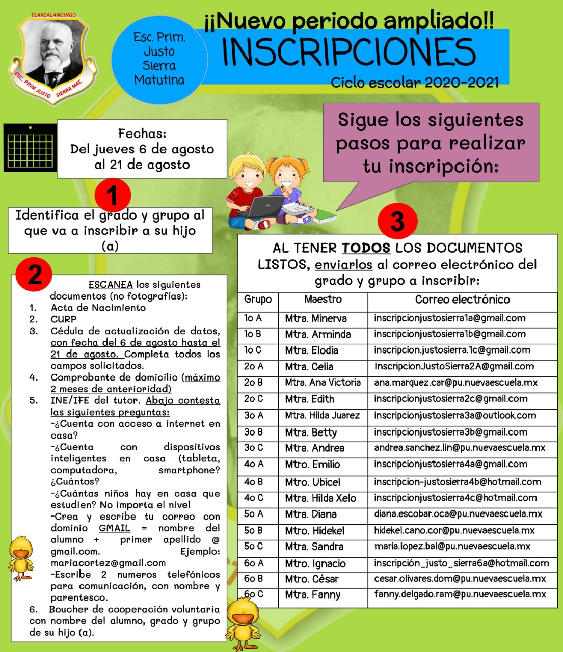 Inscripciones primaria Justo Sierra