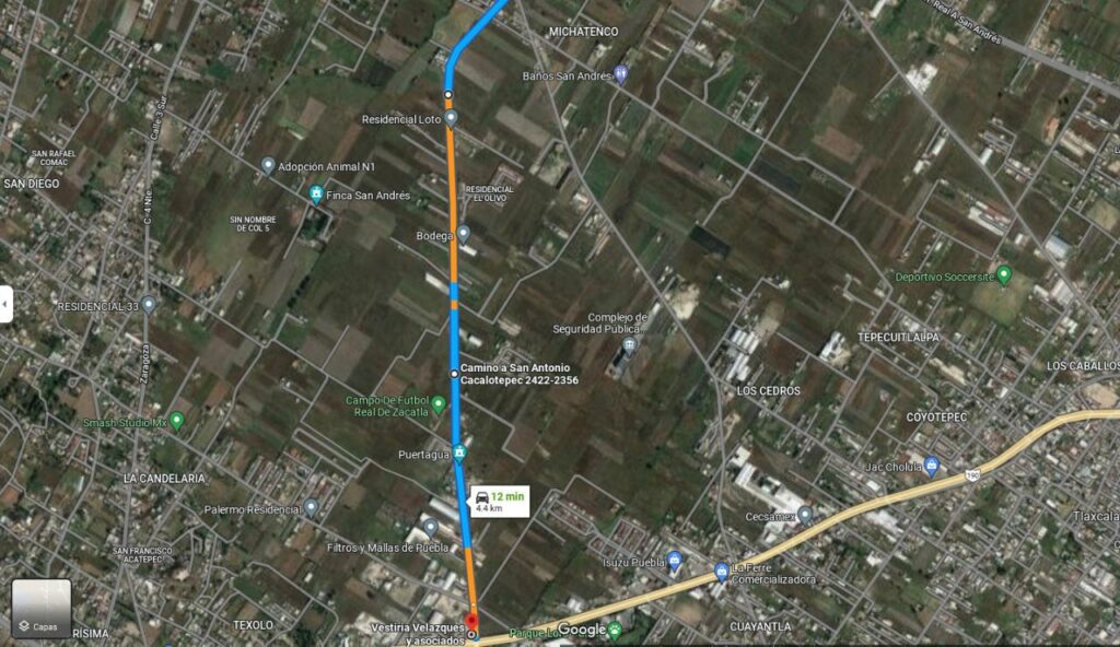 Mapa de la calle Radial a Cuayantla y calle Atoyatempan San Antonio Cacalotec.